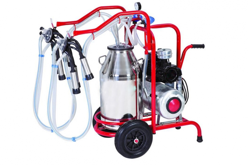 MC 3185 - MILKING MACHINE WITH PIPE TANK WITH CHROME BUCKET